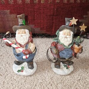 Vintage Set Of 2 Western Style Cowboy 6" Santa Claus. Hobby Lobby